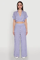 Womens Faux Wrap Striped Crop Top,