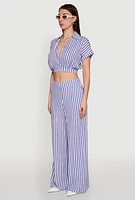 Womens Faux Wrap Striped Crop Top,