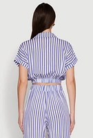 Womens Faux Wrap Striped Crop Top,
