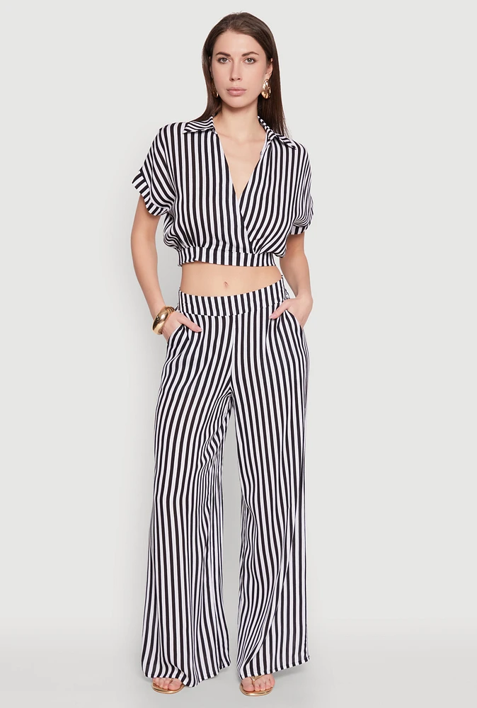 Womens Striped Wide Leg Palazzo Pants, Multi,