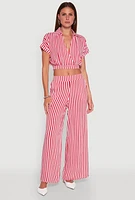 Womens Striped Wide Leg Palazzo Pants, Red, Size XL