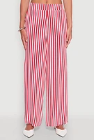 Womens Striped Wide Leg Palazzo Pants, Red, Size XL