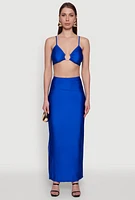 Womens Metallic O Ring Keyhole Crop Top, Blue, Size XL