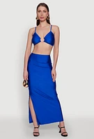 Womens Metallic O Ring Keyhole Crop Top, Blue, Size XL