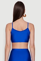 Womens Metallic O Ring Keyhole Crop Top, Blue, Size XL