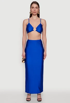 Womens Trendy High Waisted Side Slit Maxi Skirt, Blue, Size XL