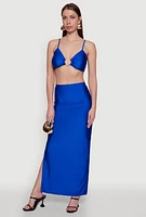 Womens Trendy High Waisted Side Slit Maxi Skirt, Blue, Size XL