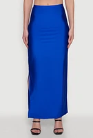 Womens Trendy High Waisted Side Slit Maxi Skirt, Blue, Size XL