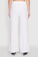 Womens Trendy Pleated Detail Crepe Knit Palazzo Pants, White,