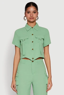 Womens Airy D Ring Closure Crop Top, Green, Size S