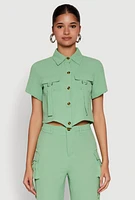 Womens Airy D Ring Closure Crop Top, Green, Size S