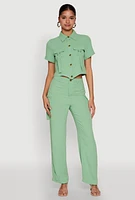 Womens Airy D Ring Closure Crop Top, Green, Size S