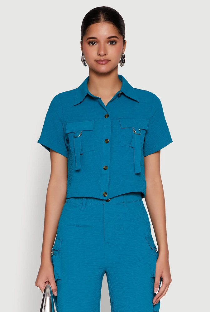 Womens Airy D Ring Closure Crop Top,