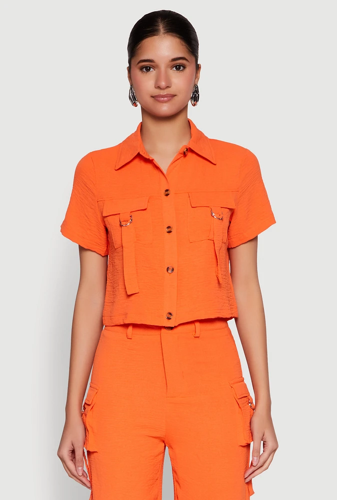 Womens Airy D Ring Closure Crop Top, Orange, Size L