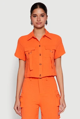 Womens Airy D Ring Closure Crop Top, Orange, Size L