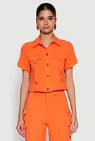 Womens Airy D Ring Closure Crop Top, Orange, Size L