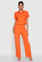 Womens Airy D Ring Closure Crop Top, Orange, Size L