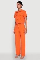 Womens Airy D Ring Closure Crop Top, Orange, Size L