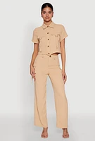 Womens Airy High Waisted Cargo Pocket Pants, Khaki, Size S