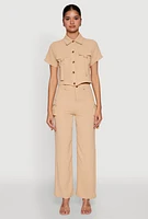 Womens Airy High Waisted Cargo Pocket Pants, Khaki, Size S