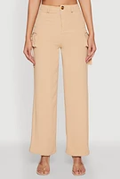 Womens Airy High Waisted Cargo Pocket Pants, Khaki, Size S