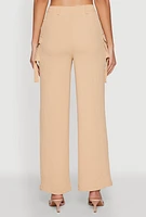 Womens Airy High Waisted Cargo Pocket Pants, Khaki, Size S