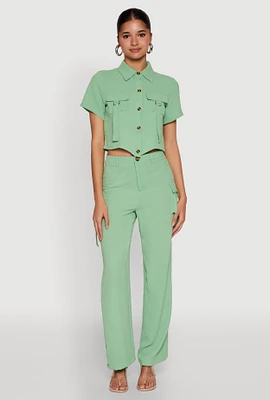 Womens Airy High Waisted Cargo Pocket Pants,