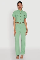 Womens Airy High Waisted Cargo Pocket Pants,