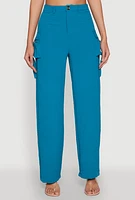 Womens Airy High Waisted Cargo Pocket Pants, Blue,