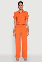 Womens Airy High Waisted Cargo Pocket Pants, Orange,