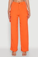 Womens Airy High Waisted Cargo Pocket Pants, Orange,