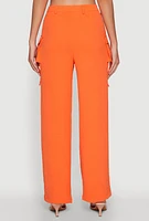 Womens Airy High Waisted Cargo Pocket Pants, Orange,