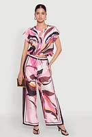 Womens Printed Cap Sleeve Satin Top, Multi, Size M
