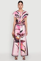 Womens Printed Cap Sleeve Satin Top, Multi, Size M