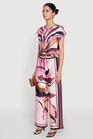 Womens Printed Cap Sleeve Satin Top, Multi,