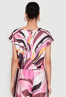 Womens Printed Cap Sleeve Satin Top, Multi, Size M