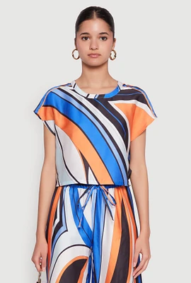 Womens Printed Cap Sleeve Satin Top, Multi,