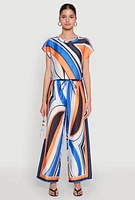 Womens Printed Cap Sleeve Satin Top, Multi,