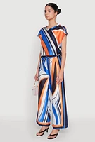 Womens Printed Cap Sleeve Satin Top, Multi,