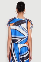 Womens Printed Cap Sleeve Satin Top, Multi,