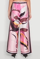 Womens Printed Wide Leg Satin Pants, Multi,