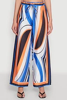 Womens Printed Wide Leg Satin Pants, Multi, Size XL