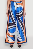 Womens Printed Wide Leg Satin Pants, Multi, Size XL