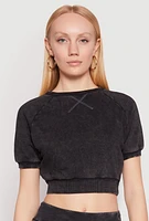 Womens Mineral Wash Raglan Crop Top, Grey, Size S