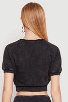 Womens Mineral Wash Raglan Crop Top, Grey, Size S