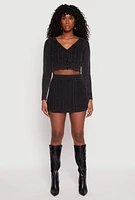 Womens Cable Knit Button Front Cropped Cardigan, L