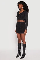 Womens Cable Knit Button Front Cropped Cardigan, L