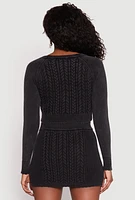 Womens Cable Knit Button Front Cropped Cardigan, L