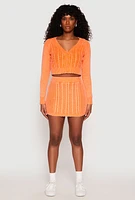 Womens Cable Knit Button Front Cropped Cardigan, Orange,