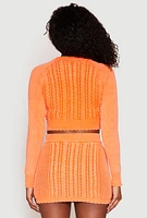 Womens Cable Knit Button Front Cropped Cardigan, Orange,